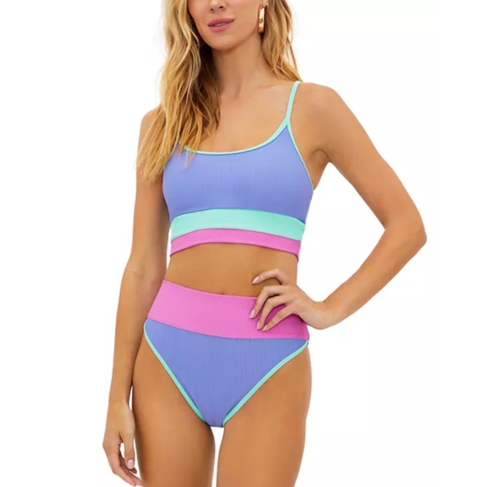 Beach Riot Eva High Tide Color Blocked Bikini Top Ribbed Size S
